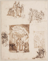 K 005
<br/>
Schetsblad met studies voor Mystiek huwelijk
<br/>
<em>Vanni, Francesco (1563-1610)</em>
